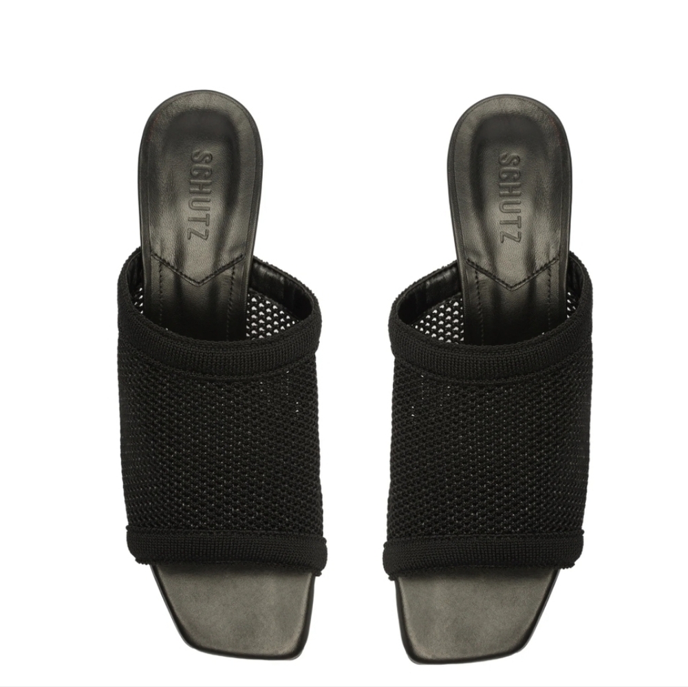 SCHUTZ Sinara Knit Mule Heeled Sandal In Black Size 6.5 - Picture 5 of 15
